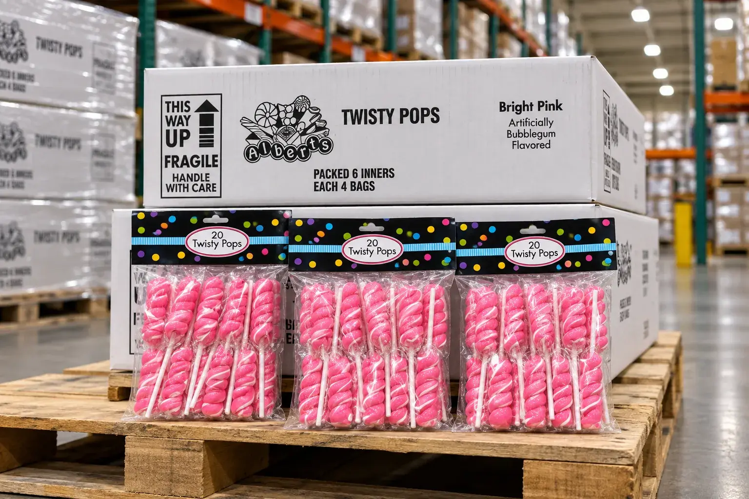 Albert's Twisty Pops Bright Pink Bubblegum