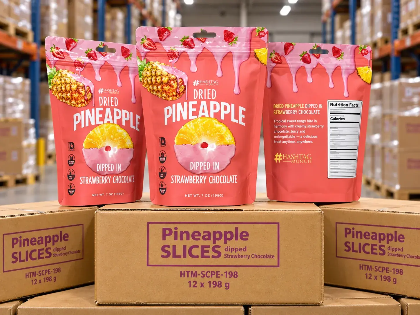 Hashtag Munch Dried Pineapple in Strawberry Chocolate