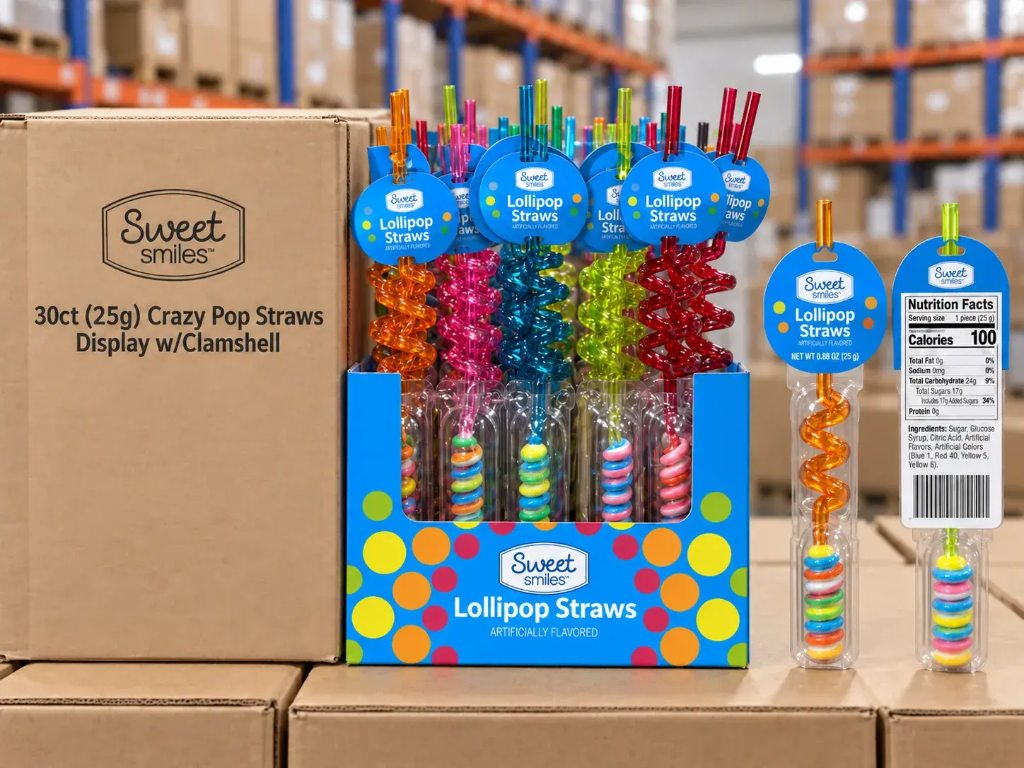 Sweet Smiles Crazy Pop Lollipop Straws 30-Count